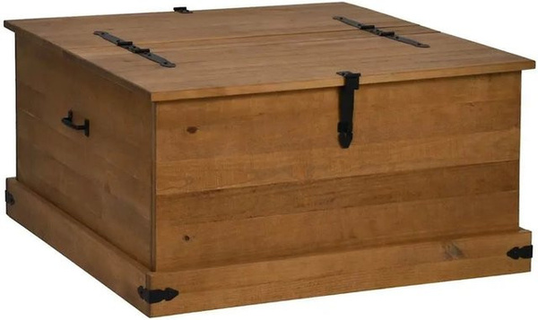 vidaXL Truhe HALDEN aus massivem Kiefernholz in Natur Braun, B/T/H: 91 x 91 x 47 cm