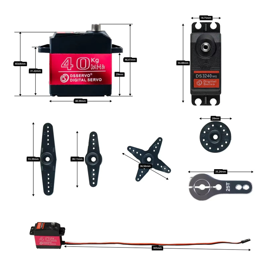 wishiot Digitales Servo, 40 kg, 180/270 Grad, Stahlgetriebemotor, wasserdicht IP66, mit 25T Arm - Bild 3