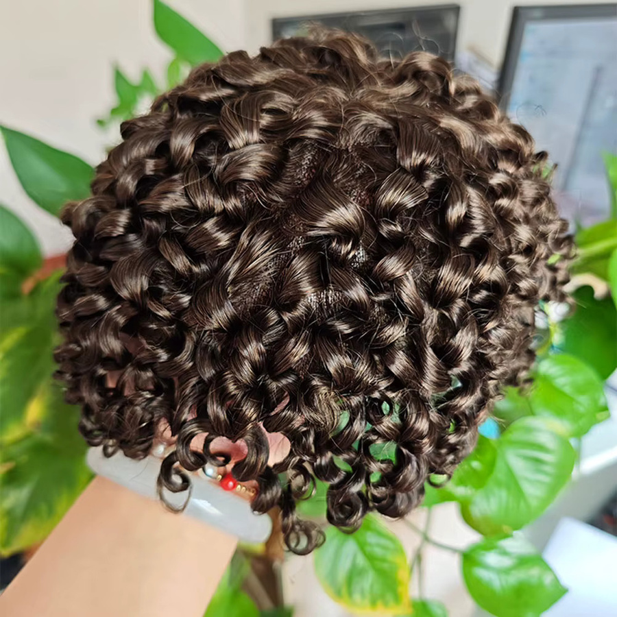 Teraman Echthaar Perücke für Herren, Kinky Curly, Braun, 8x10 Zoll - Bild 3