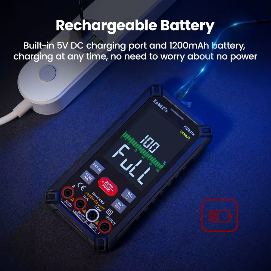 KAIWEETS KM601S Digitalmultimeter in Schwarz mit 10.000 Zählungen, True-RMS, Smart Mode, manuellem Modus und integrierter Taschenlampe - Bild 4