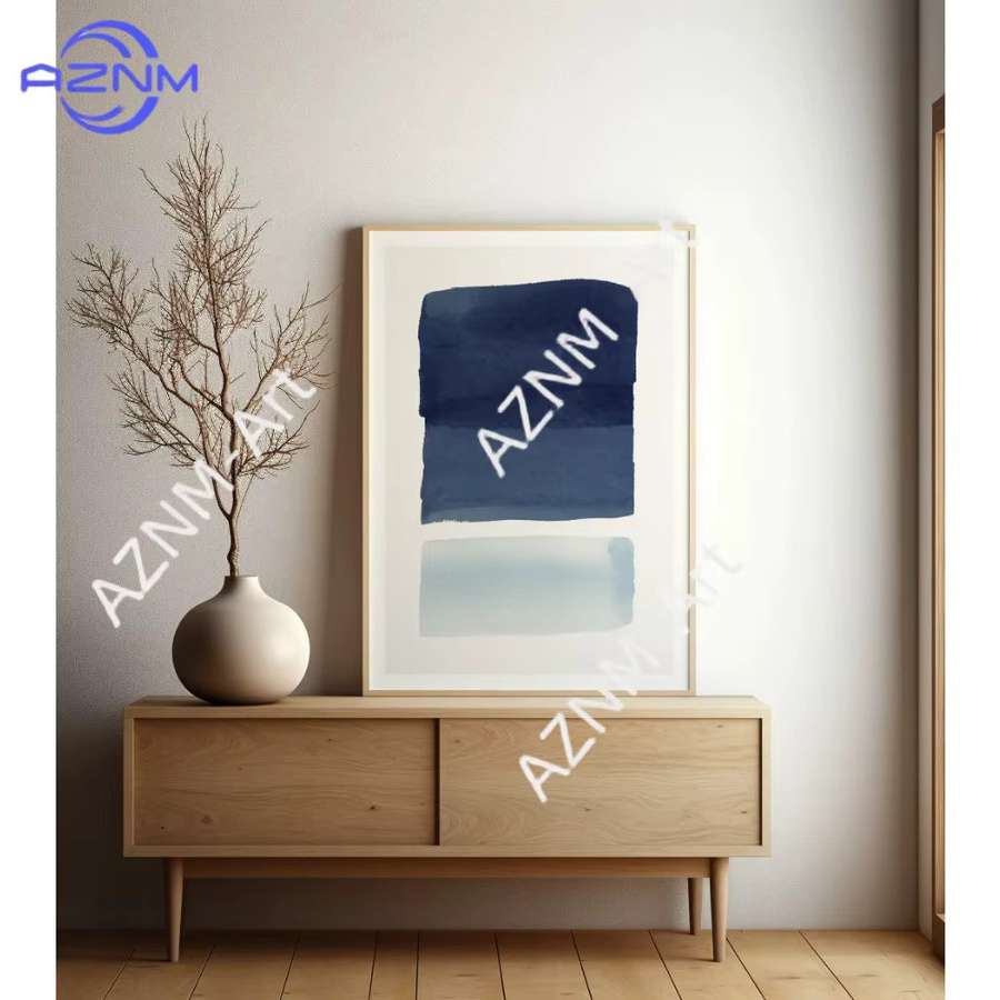 AZNM Wandkunst-Set mit 2 abstrakten Meereslandschafts-Postern in Blau, minimalistische Aquarell-Drucke für dein Badezimmer - Bild 4