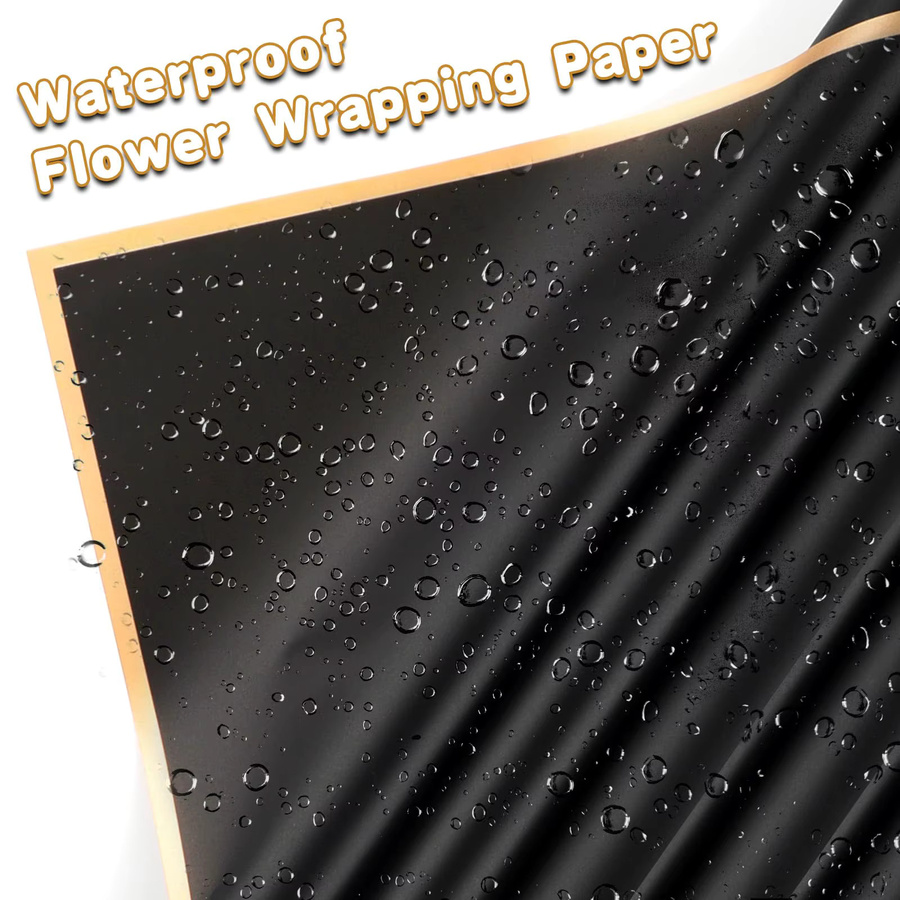 20 Blatt wasserfestes Blumen-Geschenkpapier in Schwarz mit goldenen Kanten für koreanische Blumenstrauß-Verpackungen und DIY-Projekte - Bild 3