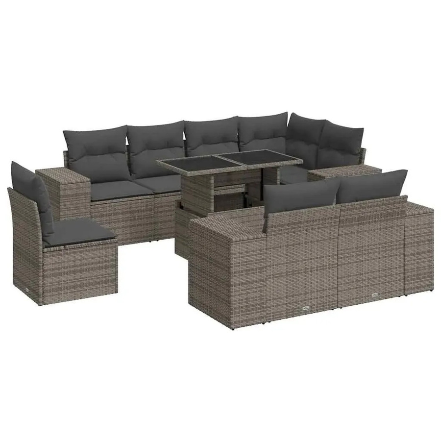 vidaXL 9-teilige Garten-Sofagarnitur aus Poly Rattan mit Kissen in Grau - Bild 2