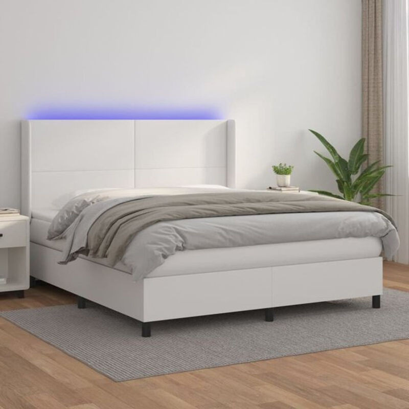 Vidaxl Boxspringbett mit Matratze aus Kunstleder in Weiß, B/T/H: 160 x 200 x 118 cm - Bild 1
