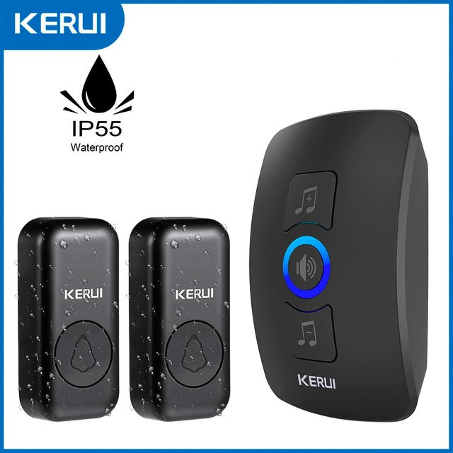 Kerui Drahtlose Türklingel in Schwarz: Wasserdichte Smart Home Türklingel für den Außenbereich mit LED-Blitz, einstellbarer Lautstärke und verschiedenen Melodien - Bild 1