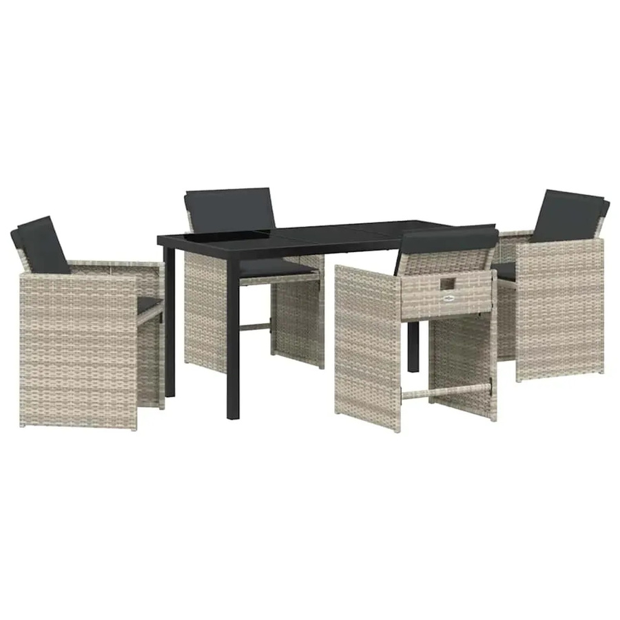 vidaXL Garten Essgruppe 5-teilig aus Poly-Rattan und Glas in Hellgrau - Bild 2