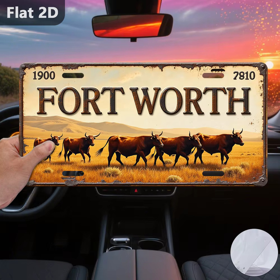 CIFBUY Fort Worth Cattle Drive Blechschild Retro-Wanddekoration aus Metall, Mehrfarbig, Breite: 30,48 cm, Höhe: 15,0 cm - Bild 3