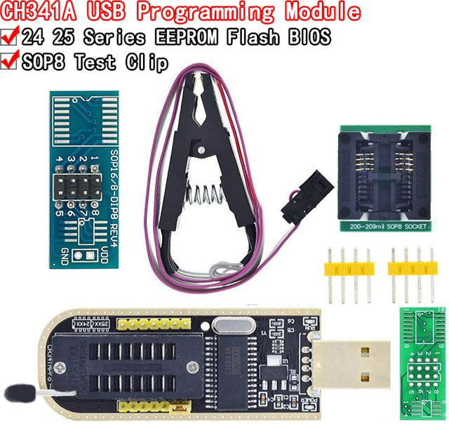 CH341A XTW100 USB Programmiermodul für EEPROM Flash BIOS mit SOIC8 SOP8 Testclip für 93CXX 25CXX 24CXX Serien - Bild 1