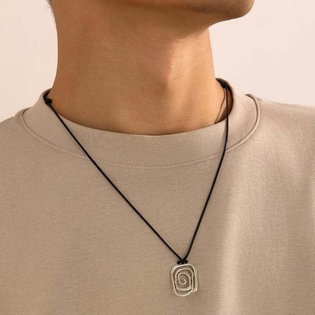Halskette Vintage Spiral Wirbel Anhänger, Lederseil, braun, Damen - Bild 1