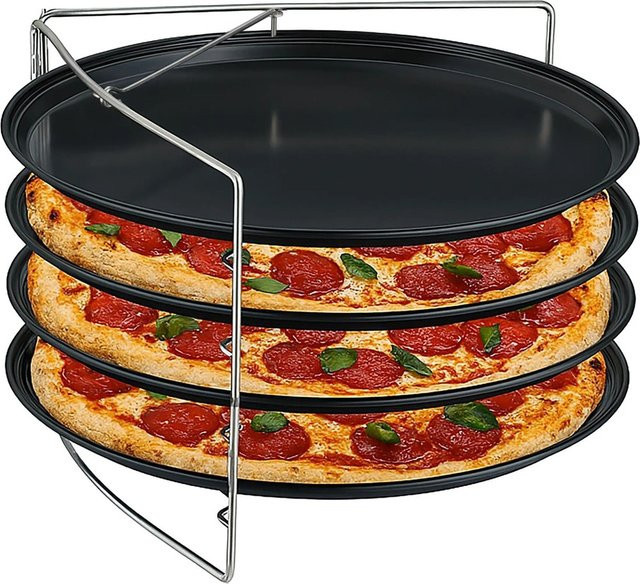 Relaxdays Pizzablech 4er Set aus Carbonstahl und Edelstahl in Anthrazit, antihaftbeschichtet, B/T/H: 33 x 33 x 20,5 cm - Bild 1