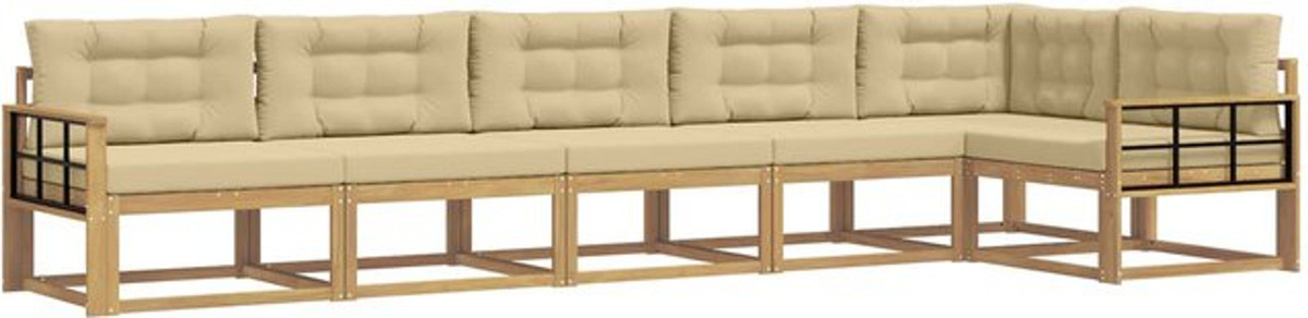 vidaXL Outdoor-Sofagarnitur aus Akazienmassivholz mit Kissen in Weiß und Beige, 4-teiliges Loungemöbel-Set aus Polyester - Bild 1