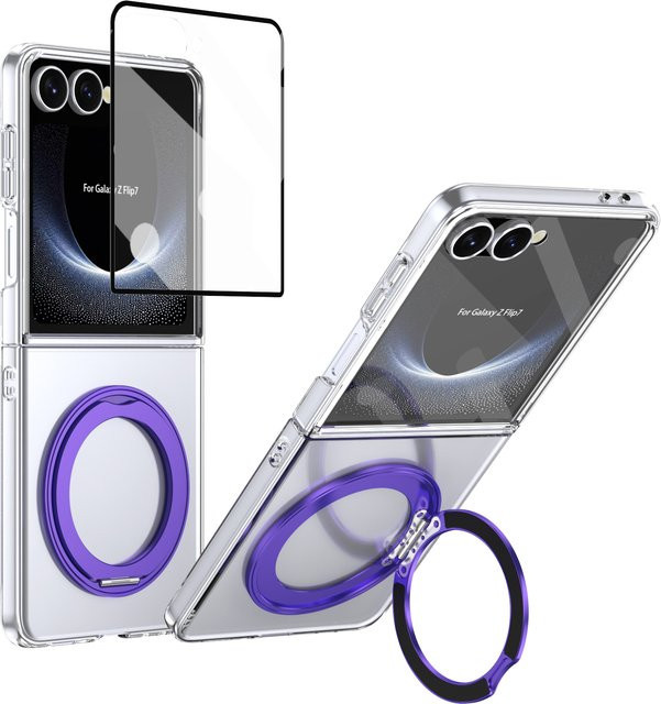 Transparente magnetische Handyhülle für Samsung Galaxy Z Flip (Modelle 3 bis 8) mit 360 Grad drehbarem MagSafe Ständer und Displayschutz in Blau - Bild 1