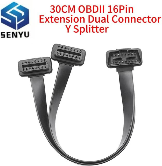 JFIND 2-in-1 OBD2-Konvertierkabel mit 16-poligem Stecker auf Dual-Buchse, flaches Y-Kabel für Autodiagnosetools und ELM327, Schwarz - Bild 1