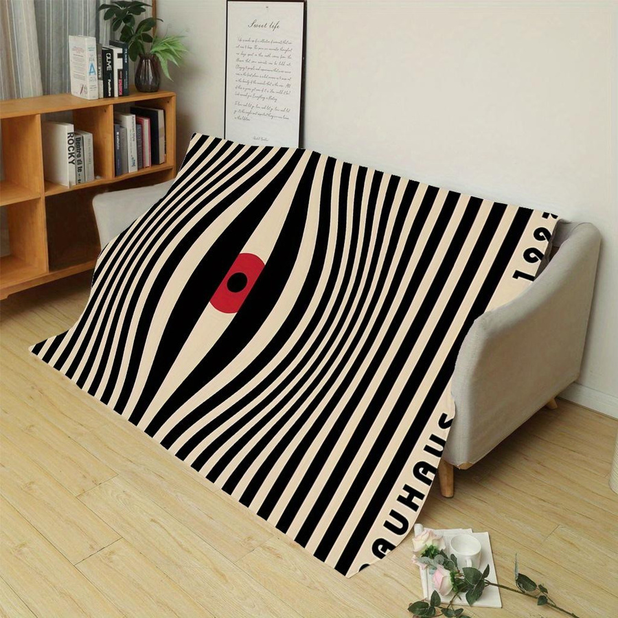 JMG Household Supplies Bauhaus Auge Flanell Decke Retro 1923 Gestreiftes Muster Rot Schwarz Beige, B/H: 70 x 100 cm - Bild 5