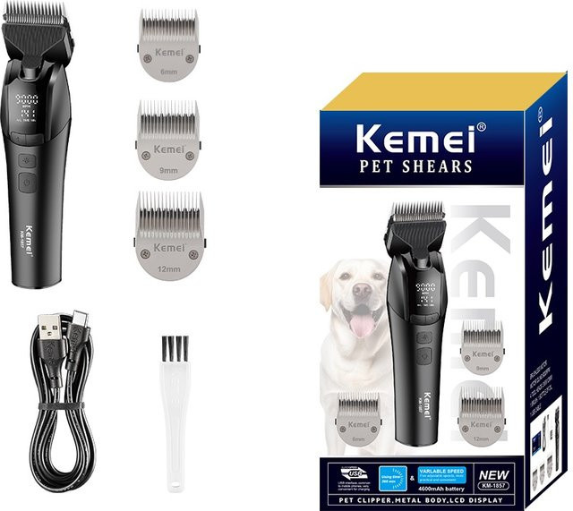 Kemei professioneller Tierhaarschneider in Schwarz, elektrisch und wiederaufladbar für Hunde und Katzen, 10W - Bild 1