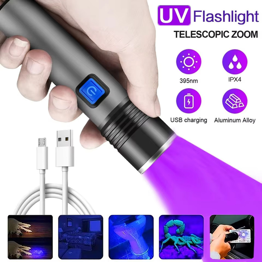 BALDR Mini Tragbare LED-Taschenlampe mit Zoom-Funktion und Licht-Detektion in Lila - Bild 2
