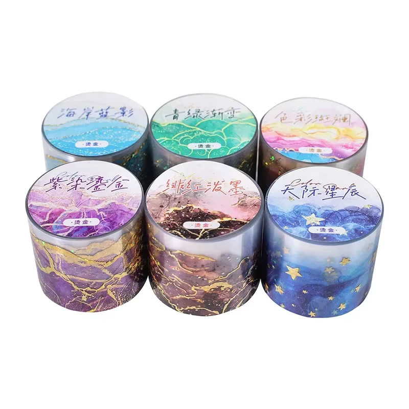 YCDBTH Washi Tape Bronzing-Klebeband mit Sternen und Himmel Motiv, Lila und Gold, Breite: 3,5 cm, Länge: 2 m - Bild 2