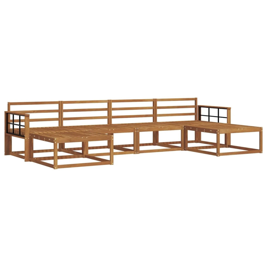 vidaXL Outdoor-Sofagarnitur aus Massivholz Akazie in Natur Braun, 6-teiliges Set mit Hockern und Armlehnen - Bild 2