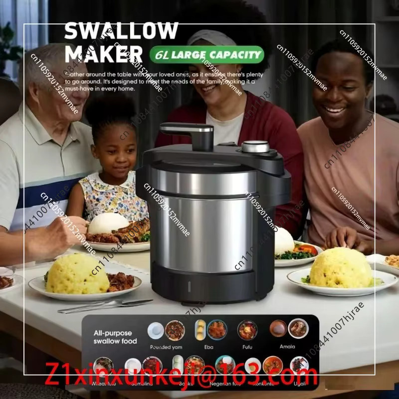 MLHJ Fufu-Maschine und Fleischzerkleinerer aus Edelstahl in Schwarz-Silber, 6L - Bild 2