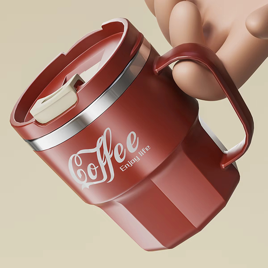 WORTHBUY Edelstahl Kaffeetasse mit Deckel und Griff, isoliertes Doppelwand-Trinkgeschirr, 440 ml - Bild 6