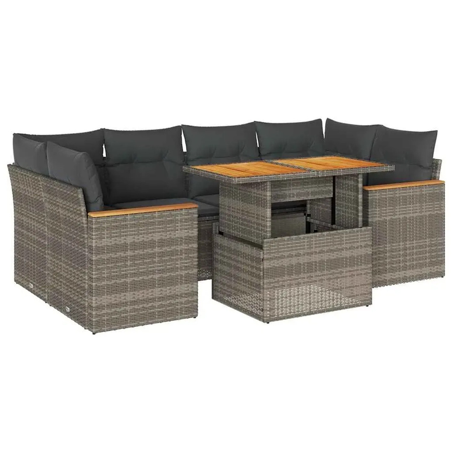 vidaXL 6-teilige Garten-Sofagarnitur aus Poly-Rattan und Akazienholz in Grau mit Kissen - Bild 2