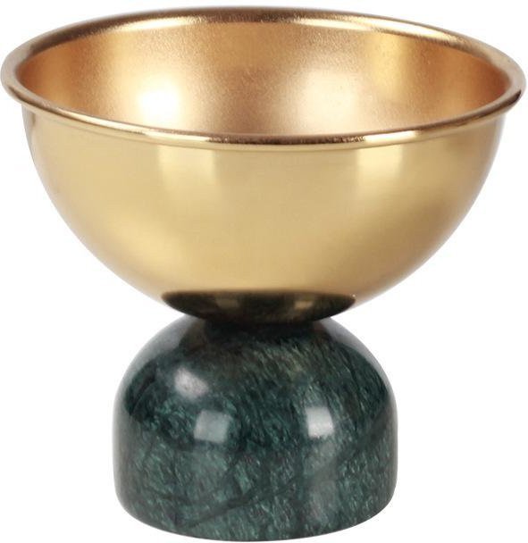 Elegante Teeschale im modernen chinesischen Stil als dekoratives Obst- und Snacktablett aus Marmor und Metall in Beige und Gold, quadratisch - Bild 1