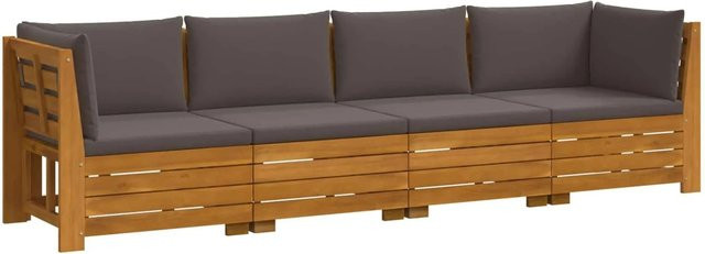 vidaXL Outdoor-Sofagarnitur aus Massivholz Akazie in Braun mit Kissen, 4-teiliges Set - Bild 1