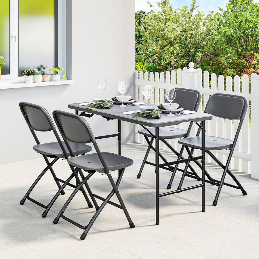 Outsunny 5-teiliges Garten-Set mit höhenverstellbarem Klapptisch und 4 klappbaren Stühlen in Dunkelgrau - Bild 2