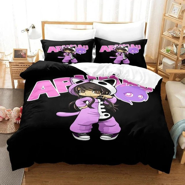 Aphmau Anime Bettwäsche-Set mit Bettbezug und Kissenbezug in Schwarz, B/H: 135 x 200 cm - Bild 1