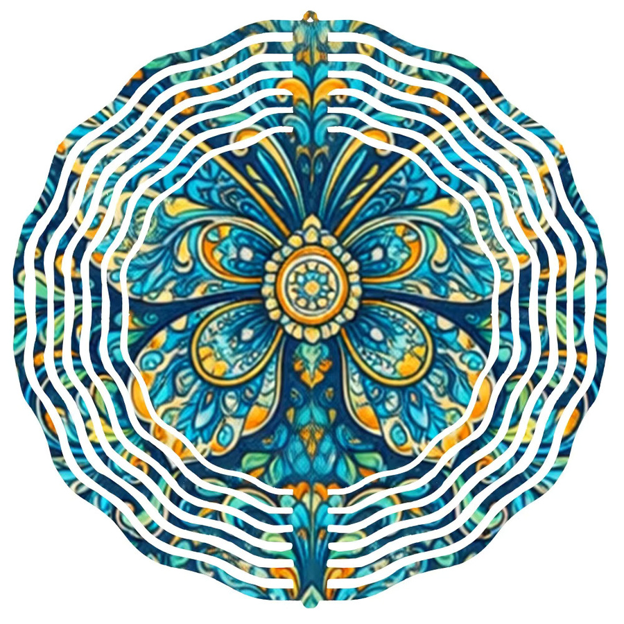 CIFBUY Böhmisches Mandala-Windspiel aus Metall mit blauem Blumenmuster für Garten und Terrasse - Bild 2