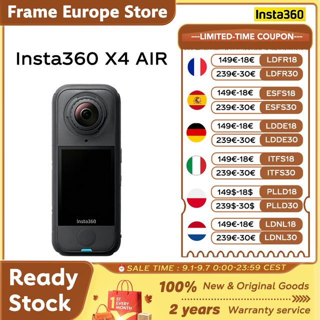 Insta360 X4 Air Action Camera in Schwarz mit 8K 360-Grad-Videoaufnahme und Invisible Pole Effekt - Bild 1