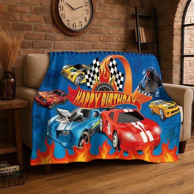 MINISO Hot Wheels Rennwagen Flanelldecke für Kinder, weiche und warme Decke in Blau - Bild 1