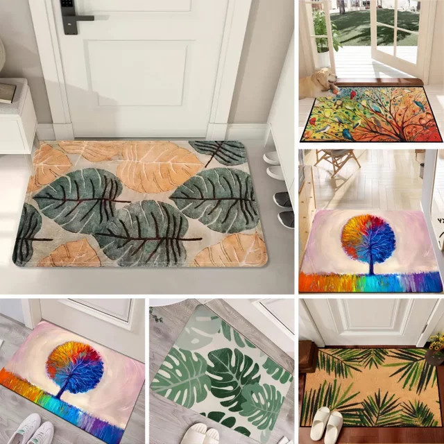 VIKAMA Fußmatte mit Blättermuster in Multicolour, rechteckiger Teppich für Wohnzimmer, Küche und Badezimmer, B/T: 60 x 40 cm - Bild 1