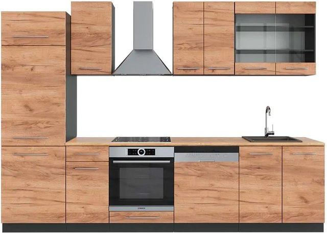Vicco Fame-Line Küchenzeile Goldkraft Eiche und Anthrazit, moderne Einbauküche mit Soft-Close-Türen, Breite: 300 cm, Höhe: 82 cm, Tiefe: 60 cm - Bild 1