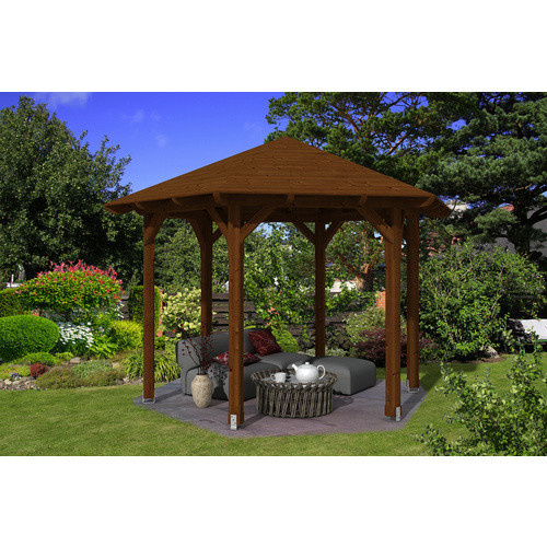 Skan Holz Pavillon Colmar 2 aus Douglasie mit Zeltdach in Nussbraun B/T/H: 420 x 364 x 304 cm - Bild 2