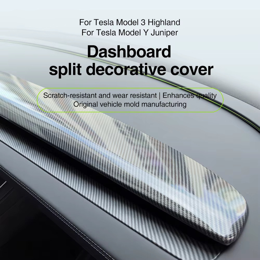 Dashboard Abdeckung für Tesla Modell 3 Highland und Modell Y Juniper 2025, vordere Split Streifen Abdeckung aus ABS, Farbe: Schwarz - Bild 2