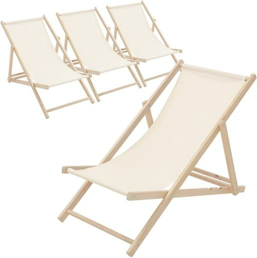 4er Set ECD Germany Liegestühle aus Holz in Beige mit verstellbarer Rückenlehne und Polyester Oxford-Gewebe - Bild 1