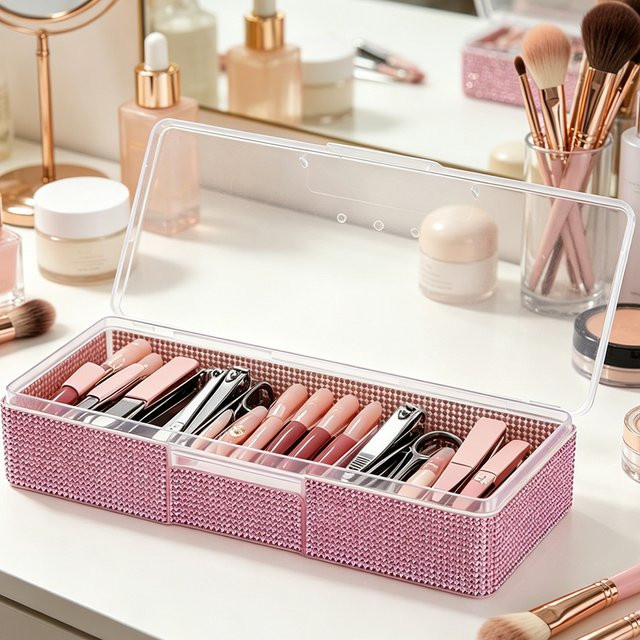 klimonla Nagelkunst-Aufbewahrungsbox, Rosa, Transparent - Bild 1