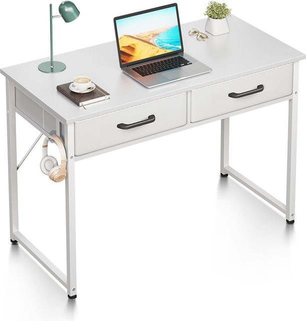 Coleshome Schreibtisch mit 2 Schubladen und Kopfhörerhalter, moderner PC-Tisch für Büro und Heimbüro, B/T/H: 100 x 40 x 78,7 cm - Bild 1