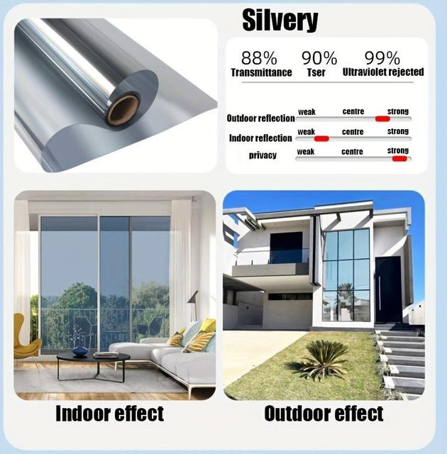 Chocolate Home Sichtschutz Fensterfolie in Silber, 1 Rolle zur Anti-Hitze-Isolation und als Sonnenschutz, Breite: 40 cm, Länge: 5 m - Bild 1