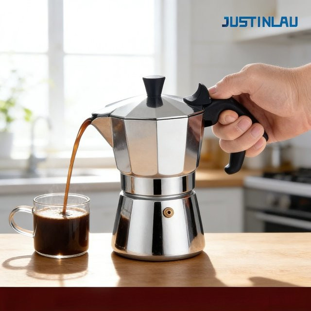 JUSTINLAU Edelstahl Italienische Kaffeekanne Espresso-Zubereiter Achteckiger Moka-Topf Silber 150/300ml - Bild 1