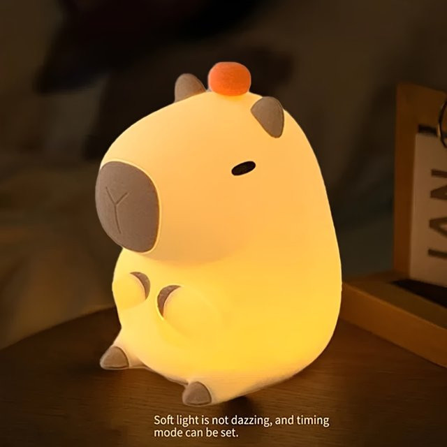 ZTree Moderne Capybara-Nachtlichtlampe aus Silikon in Weiß mit Touch-Steuerung, Timer-Funktion und USB-Wiederaufladung - Bild 1
