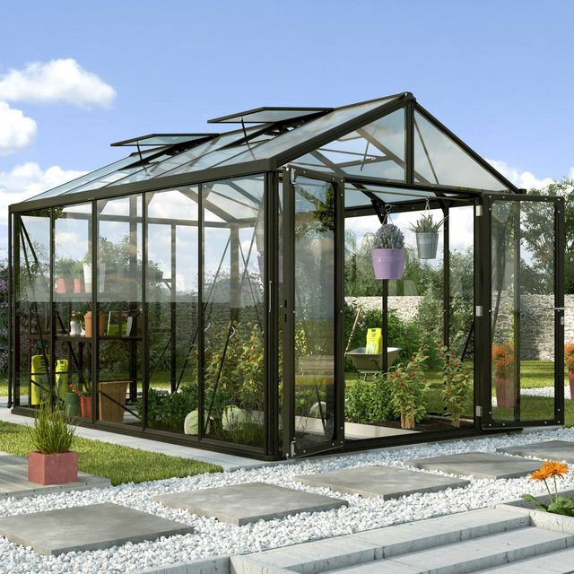 Vitavia Gewächshaus Zeus Comfort 10000 in Schwarz mit 10 m² Anbaufläche und 3 mm ESG-Glas - Bild 1