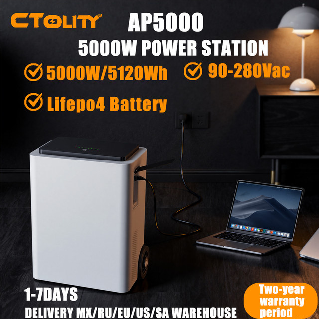 CTOLITY AP5000 Mobiler Tragbarer Solargenerator 5000W 5012 Wh Lifepo4 Ladestation mit 220 V AC Reine Sinuswelle in Weiß - Bild 1