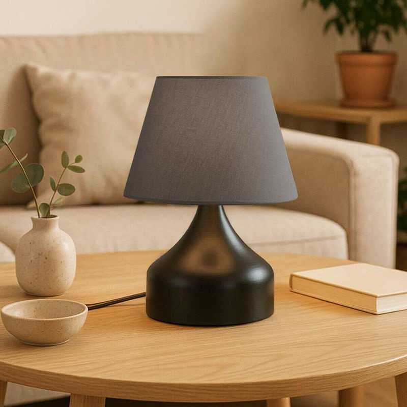 Opviq Tischleuchte in Anthrazit aus Metall und Stoff mit E27 Fassung, B/H/T: 22 x 32 x 22 cm - Bild 3