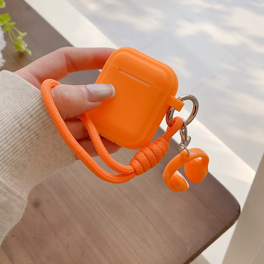 Apple Silikon Softshell Schutzhülle für AirPods 2 3 4 Pro 2 Pro 3 mit Schlüsselband in Blau, Gelb und Orange - Bild 2