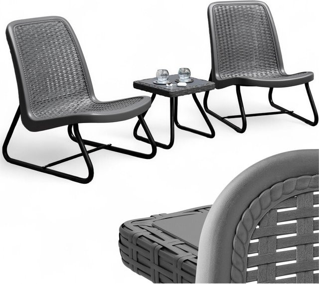 tectake Sitzgruppe Modica für 2 Personen in Rattanoptik, Grau, H x B x T: 85 x 77 x 56 cm - Bild 1
