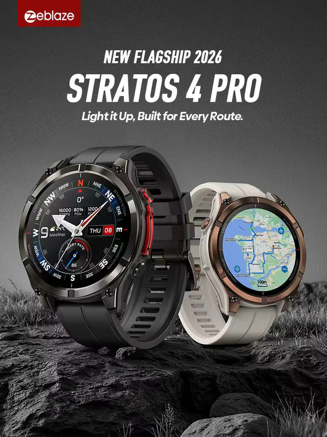 Zeblaze Stratos 4 Pro GPS Smartwatch mit 1,43 Zoll AMOLED-Display, zweifarbiger Taschenlampe und Musikspeicher in Schwarz - Bild 1
