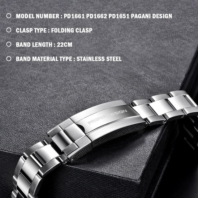 Pagani Design Uhrenarmband Edelstahl, Silber, 20 mm - Bild 1