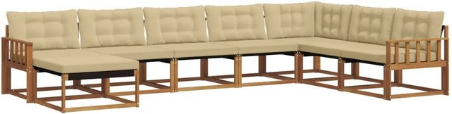 vidaXL Outdoor-Sofagarnitur aus Massivholz Akazie in Braun und Beige, 24-teiliges L-Shape Gartenmöbel-Set mit Polstern und Ottoman für Terrasse und Garten - Bild 1